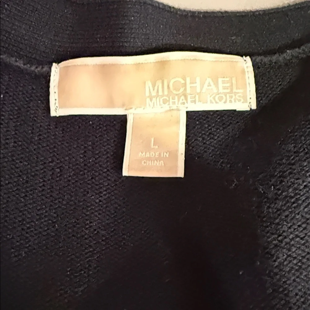 Michael Kors Black Button-Up Cardigan with Leather Pockets